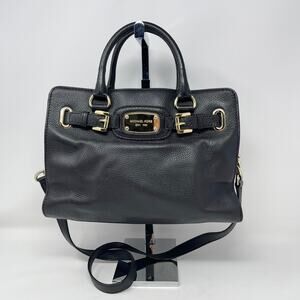 Michael Kors Hamilton Top Handle Handbag Black Gold Chain Detail Crossbody Strap